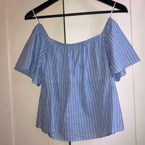 Blue and white Off the Shoulder Blouse